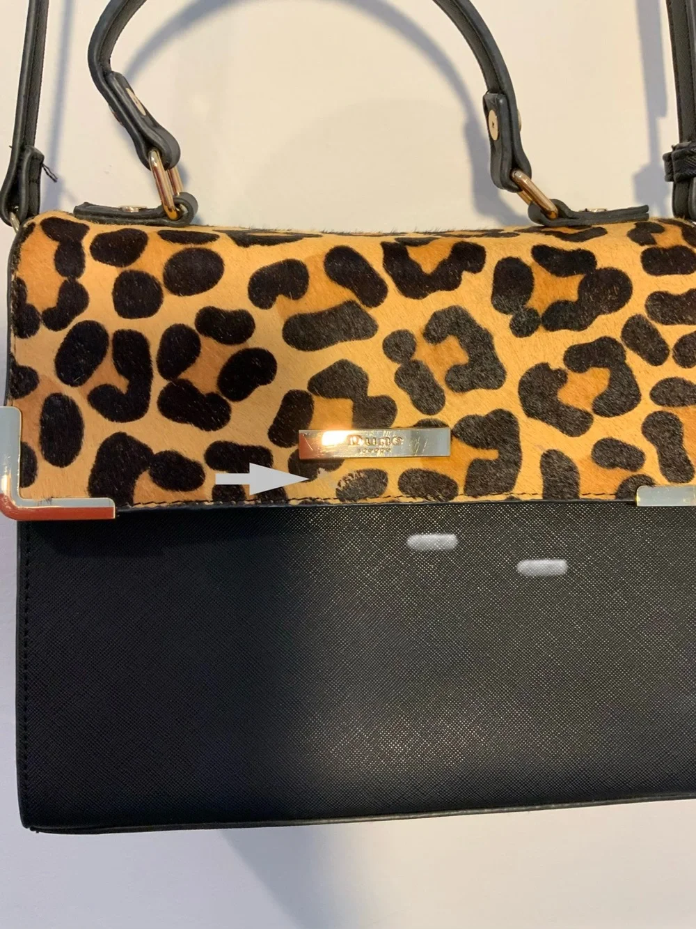 Dune London Black and Leopard Top-Handle Bag